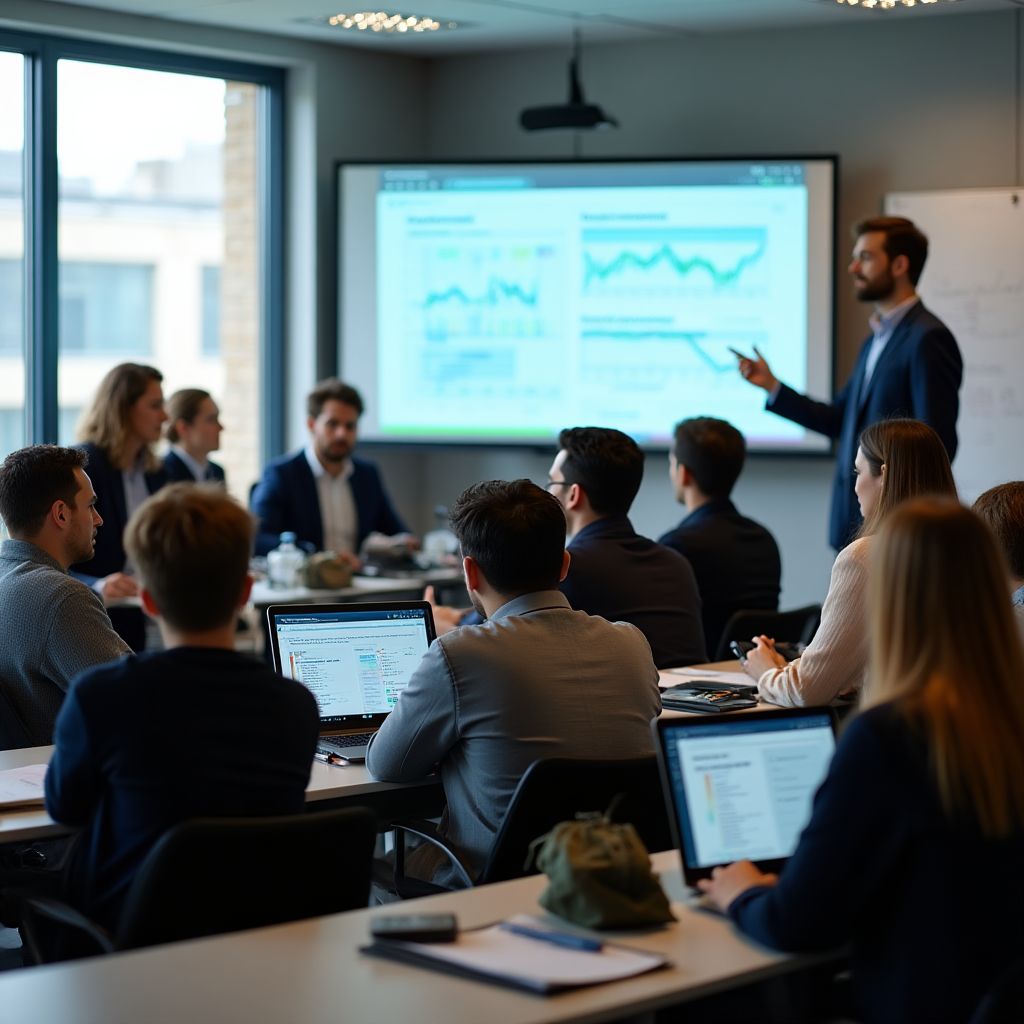 Estudiantes en una clase interactiva de trading