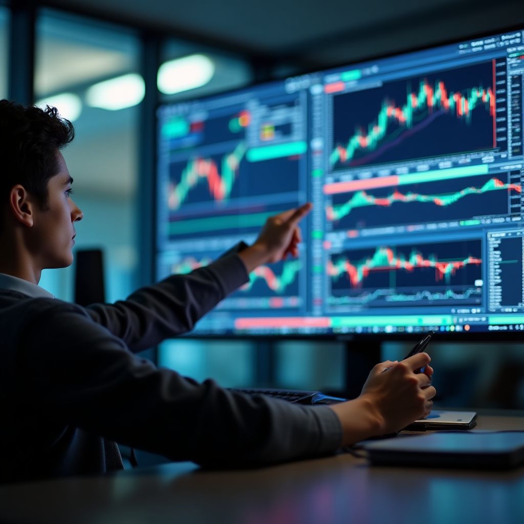 Estudiante utilizando un simulador de trading avanzado